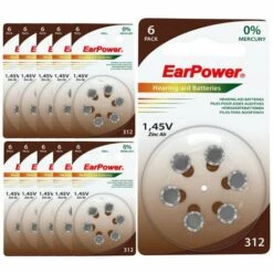 60 Piles Auditives EarPower A312, 10 Plaquettes - Marron