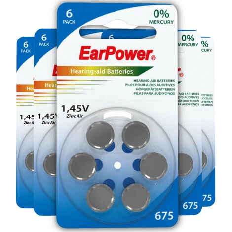 Piles Auditives EarPower A675, 5 Plaquettes - Bleu 3 Piles Auditives EarPower A675, 5 Plaquettes - Bleu