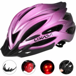 LIXADA Casque De Velo Respirant, Avec Feu Arriere, Violet