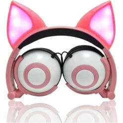 THSINDE Casque Stéréo Filaire Sur L'oreille à Isolation Phonique Avec Oreilles LED Pour Enfants Filles Garçons Compatibles Pour IPad Smartphones Tablet PC Ordinateur MP3 - Rose C