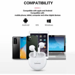 Ecouteurs Intra-Auriculaires Sans Fil Lenovo Ht38 Tws Bt5.0 Son Hifi / Appel Hd / Controle Tactile / Jeu Sans Casque Avec Micro Compatible Avec Andriod / Ios / Windows, Blanc - Blanc -Protection auditive et tête Soldes 2022 35005725 4