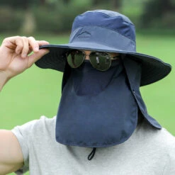 ASUPERMALL Chapeau De Soleil A Larges Bords Avec Couvre-Cou Et Ecran Facial Amovibles, Chapeau De Soleil Avec Rideau Tombant De 10 Cm, Bleu Fonce -Protection auditive et tête Soldes 2022 35610131 3
