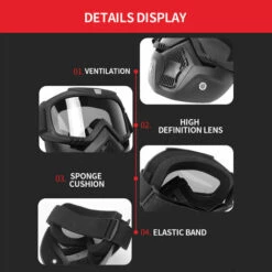 ASUPERMALL Masque Facial Pour Motocyclette Lunettes Haute Definition Avec Filtre Buccal Pour Casque A Visage Ouvert Protecteur Facial Pour Les Yeux De Motocross, Noir -Protection auditive et tête Soldes 2022 36823439 3