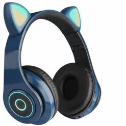 ASUPERMALL B39 Casque Mignon Oreille De Chat Sans Fil Bt5.0 Casque De Jeu Pliable Avec Flash Rgb Lumieres Ecouteur Tf Carte Jouer / Mode Filaire, Bleu