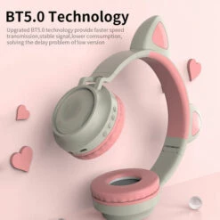 ASUPERMALL Zw-028 Sans Fil Bt Casque Chat Oreille Eclairage Pliant Portable Stereo Sport Casque De Jeu Carte Tf / Mode Filaire Bleu Et Vert -Protection auditive et tête Soldes 2022 36859683 3