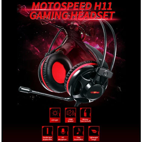 Casque De Jeu Avec Casque Filaire Motospeed H11 Avec Unite De Pilote 50Mm Microphone A Reduction De Bruit Lumiere Led Cache-Oreilles Respirants, Noir Rouge 4 Casque De Jeu Avec Casque Filaire Motospeed H11 Avec Unite De Pilote 50Mm Microphone A Reduction De Bruit Lumiere Led Cache-Oreilles Respirants, Noir Rouge – Image 2