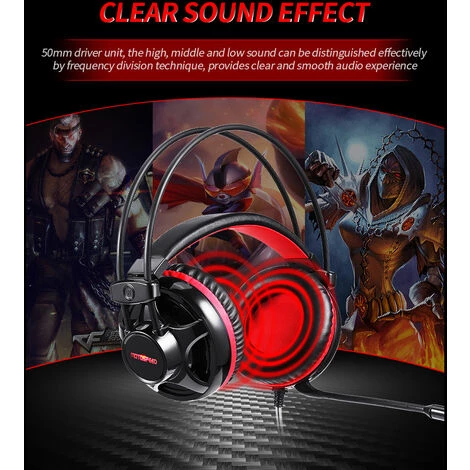Casque De Jeu Avec Casque Filaire Motospeed H11 Avec Unite De Pilote 50Mm Microphone A Reduction De Bruit Lumiere Led Cache-Oreilles Respirants, Noir Rouge 6 Casque De Jeu Avec Casque Filaire Motospeed H11 Avec Unite De Pilote 50Mm Microphone A Reduction De Bruit Lumiere Led Cache-Oreilles Respirants, Noir Rouge – Image 4