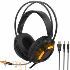 Ajazz AX120 Casque Lumineux 3,5 Mm Audio USB Connecteur 50 Mm Surround Bass Sound Musique Casque Microphone Omnidirectionnel Protege-oreilles Doux Et Respirant Ecouteurs Pour Ordinateur De Bureau Gaming, Modele:Noir