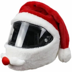 ASUPERMALL Chapeau Unisexe De Casque De Moto Santa, Confortable Velours Rouge Et Blanc En Peluche Noel Santa Casque Couverture Pour Noel Nouvel An Fete De Vacances Fournitures, Rouge