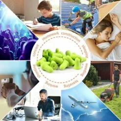 VERSAILLESFR 60 Paires De Bouchons D’oreille En Mousse Souple Avec Boîte De Transport Et Couvercle En Aluminium - Rapport Signal Bruit De 38 DB, Réduction Du Bruit, Protection Auditive - Coloris Vert -Protection auditive et tête Soldes 2022 42051385 5