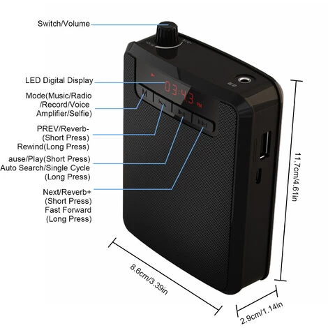ASUPERMALL Amplificateur Vocal Portable Amplificateur De Vioce Rechargeable Avec Casque De Microphone Cable Et Ceinture Pour L'Enseignement De La Formation De Chant, Noir 6 ASUPERMALL Amplificateur Vocal Portable Amplificateur De Vioce Rechargeable Avec Casque De Microphone Cable Et Ceinture Pour L'Enseignement De La Formation De Chant, Noir – Image 4
