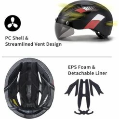 TINOR Casque De Vélo Avec Protection Des Yeux Feu Arrière à LED Câble De Chargement USB Pare-Soleil Amovible Lunettes Magnétiques Casque Réglable Respirant Pour Femmes Et Hommes 52-61cm (Rouge) -Protection auditive et tête Soldes 2022 48339272 4