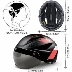 TINOR Casque De Vélo Avec Protection Des Yeux Feu Arrière à LED Câble De Chargement USB Pare-Soleil Amovible Lunettes Magnétiques Casque Réglable Respirant Pour Femmes Et Hommes 52-61cm (Rouge) -Protection auditive et tête Soldes 2022 48339272 5