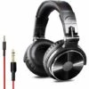 LITZEE Casque DJ Sur L'oreille Avec Câble Casque De Studio Fermé Avec Micro, Casque De Studio Sans Adaptateur Avec Port De Partage Casque Stéréo En Noir