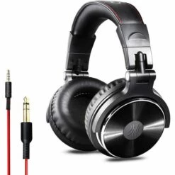 LITZEE Casque DJ Sur L'oreille Avec Câble Casque De Studio Fermé Avec Micro, Casque De Studio Sans Adaptateur Avec Port De Partage Casque Stéréo En Noir
