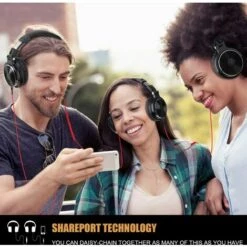 LITZEE Casque DJ Sur L'oreille Avec Câble Casque De Studio Fermé Avec Micro, Casque De Studio Sans Adaptateur Avec Port De Partage Casque Stéréo En Noir -Protection auditive et tête Soldes 2022 51547451 4