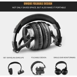 LITZEE Casque DJ Sur L'oreille Avec Câble Casque De Studio Fermé Avec Micro, Casque De Studio Sans Adaptateur Avec Port De Partage Casque Stéréo En Noir -Protection auditive et tête Soldes 2022 51547451 5
