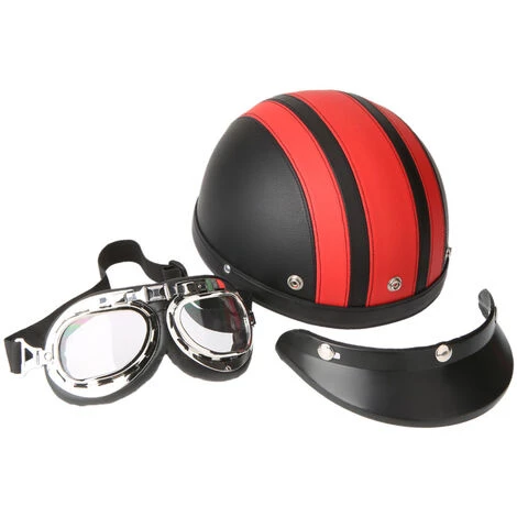 SUPERSELLER Casque Moto Scooter Demi-visage En Cuir Avec Visière Lunettes UV Style Rétro Vintage 54-60cm - Rouge 4 SUPERSELLER Casque Moto Scooter Demi-visage En Cuir Avec Visière Lunettes UV Style Rétro Vintage 54-60cm - Rouge – Image 2