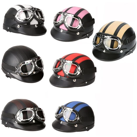 SUPERSELLER Casque Moto Scooter Demi-visage En Cuir Avec Visière Lunettes UV Style Rétro Vintage 54-60cm - Rouge 5 SUPERSELLER Casque Moto Scooter Demi-visage En Cuir Avec Visière Lunettes UV Style Rétro Vintage 54-60cm - Rouge – Image 3
