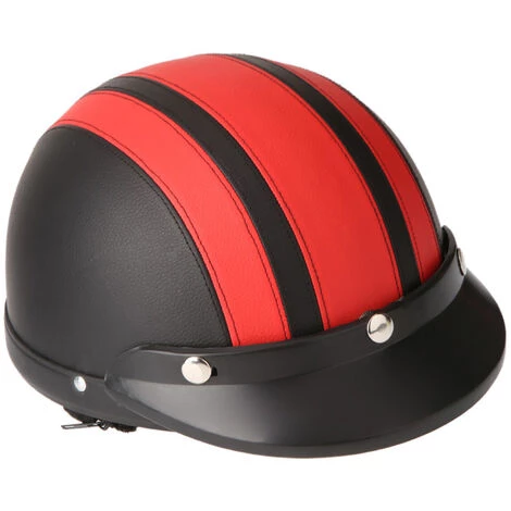 SUPERSELLER Casque Moto Scooter Demi-visage En Cuir Avec Visière Lunettes UV Style Rétro Vintage 54-60cm - Rouge 6 SUPERSELLER Casque Moto Scooter Demi-visage En Cuir Avec Visière Lunettes UV Style Rétro Vintage 54-60cm - Rouge – Image 4