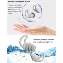VERSAILLESFR Bouchons D'Oreilles Anti Bruit Sommeil Etanches En Silicone 33db Antibruit Blocage Du Son Les Bouchons D'oreille Soft Sleep Bouchons D'oreille Réutilisables Pour Dormir, Ronfler(2 Paires) Gris,Versailles -Protection auditive et tête Soldes 2022 55166028 5