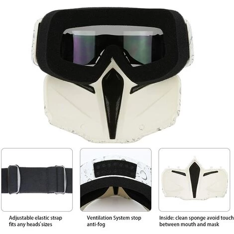 ILOVEMILAN Lunettes De Moto Masque Facial Détachable Casque Anti-buée Coupe-vent Verres De Vélo Pour Le Dessert Hors Route Équitation Courses Convient Aux Hommes Femmes(Blanc) 6 ILOVEMILAN Lunettes De Moto Masque Facial Détachable Casque Anti-buée Coupe-vent Verres De Vélo Pour Le Dessert Hors Route Équitation Courses Convient Aux Hommes Femmes(Blanc) – Image 4