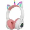 GroupM Oreilles De Chat De Dessin Animé Mignon Brillant Subwoofer Sans Fil Licorne Casque Bluetooth Casque (rose Blanc)