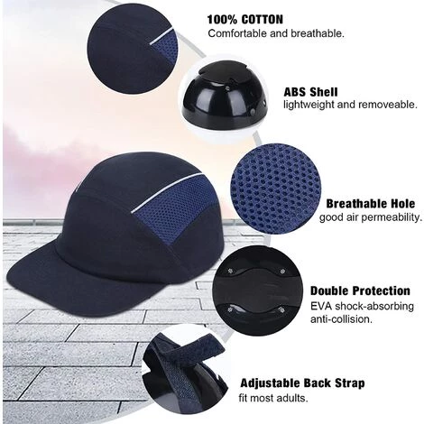 BEARSU Casquette De Sécurité Anti Chute Casquette Coquée Protection Tête Sport Baseball Anti Heurt Pour Travail Constructeur Bricolage De Coton Bleu 4 BEARSU Casquette De Sécurité Anti Chute Casquette Coquée Protection Tête Sport Baseball Anti Heurt Pour Travail Constructeur Bricolage De Coton Bleu – Image 2