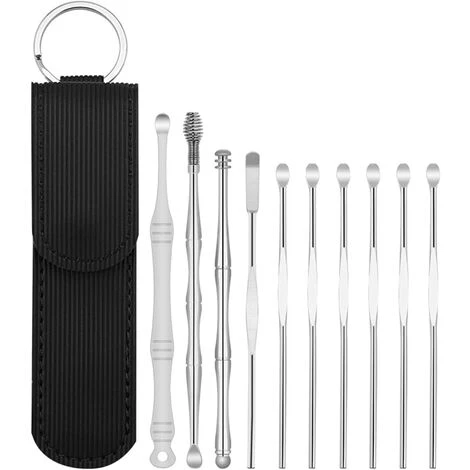 KARTOKNER Kit De Retrait De Cérumen Pour Oreille, Ensemble D'outils De Nettoyage De Cire D'oreille En Acier Inoxydable Avec Sac De Rangement, 10 Pièces Outil De Nettoyage D'oreille Pour Enfants Adulte,le Noir 3 KARTOKNER Kit De Retrait De Cérumen Pour Oreille, Ensemble D'outils De Nettoyage De Cire D'oreille En Acier Inoxydable Avec Sac De Rangement, 10 Pièces Outil De Nettoyage D'oreille Pour Enfants Adulte,le Noir