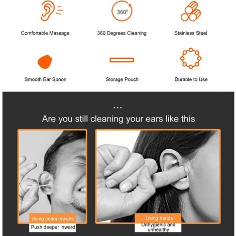 KARTOKNER Kit De Retrait De Cérumen Pour Oreille, Ensemble D'outils De Nettoyage De Cire D'oreille En Acier Inoxydable Avec Sac De Rangement, 10 Pièces Outil De Nettoyage D'oreille Pour Enfants Adulte,le Noir 5 KARTOKNER Kit De Retrait De Cérumen Pour Oreille, Ensemble D'outils De Nettoyage De Cire D'oreille En Acier Inoxydable Avec Sac De Rangement, 10 Pièces Outil De Nettoyage D'oreille Pour Enfants Adulte,le Noir – Image 3