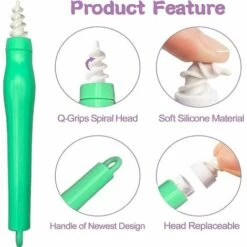 KARTOKNER Nettoyant Oreille,Q Grips Nettoyant Oreilles,Kit D'Enlèvement De Cire D'Oreille Nettoyeur D'Oreilles Doux Confortable Avec 8 Embouts En Silicone Et 9 Embouts De Brosse De Remplacement Lavables - Vert -Protection auditive et tête Soldes 2022 58749329 4