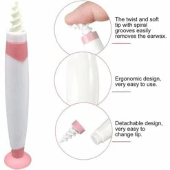 KARTOKNER Nettoyant Oreille, Ear Wax Cleaner, Spirale Kit D'Enlèvement De Cire D'Oreille Nettoyeur D'Oreilles Avec 16 Embouts De Remplacement Lavables En Silicone Pour Adulte Et Enfant, Amélioré, Rose -Protection auditive et tête Soldes 2022 58749816 2