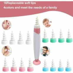 KARTOKNER Nettoyant Oreille, Ear Wax Cleaner, Spirale Kit D'Enlèvement De Cire D'Oreille Nettoyeur D'Oreilles Avec 16 Embouts De Remplacement Lavables En Silicone Pour Adulte Et Enfant, Amélioré, Rose -Protection auditive et tête Soldes 2022 58749816 4