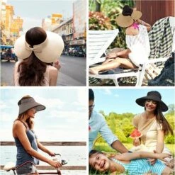 LANGRAY Visière Chapeau De Paille Plage Soleil Bord Large Pour Femme UPF 50+ Protection D'Été Beige -Protection auditive et tête Soldes 2022 58997240 3
