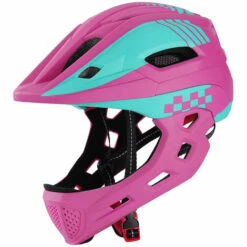 TOMSHOO Casque Intégral De Vélo Pour Enfant Sécurité Pour Enfants Casque De Patin à Roulettes Casque De Sport Garde-tête Avec Feu Arrière Et Menton Détachable - Rose