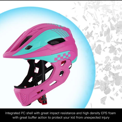 TOMSHOO Casque Intégral De Vélo Pour Enfant Sécurité Pour Enfants Casque De Patin à Roulettes Casque De Sport Garde-tête Avec Feu Arrière Et Menton Détachable - Rose 4 TOMSHOO Casque Intégral De Vélo Pour Enfant Sécurité Pour Enfants Casque De Patin à Roulettes Casque De Sport Garde-tête Avec Feu Arrière Et Menton Détachable - Rose – Image 2