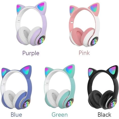 MINKUROW Joli Casque De Jeu Stéréo Avec Microphone, Oreille De Chat Avec Lumière LED Clignotante Lumineuse à La Mode Sans Fil Bluetooth Léger Auto-ajustable Sur L'oreille Pour Femmes Et Enfants - Noir, Taille Libre 4 MINKUROW Joli Casque De Jeu Stéréo Avec Microphone, Oreille De Chat Avec Lumière LED Clignotante Lumineuse à La Mode Sans Fil Bluetooth Léger Auto-ajustable Sur L'oreille Pour Femmes Et Enfants - Noir, Taille Libre – Image 2