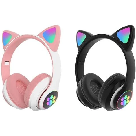 MINKUROW Joli Casque De Jeu Stéréo Avec Microphone, Oreille De Chat Avec Lumière LED Clignotante Lumineuse à La Mode Sans Fil Bluetooth Léger Auto-ajustable Sur L'oreille Pour Femmes Et Enfants - Noir, Taille Libre 6 MINKUROW Joli Casque De Jeu Stéréo Avec Microphone, Oreille De Chat Avec Lumière LED Clignotante Lumineuse à La Mode Sans Fil Bluetooth Léger Auto-ajustable Sur L'oreille Pour Femmes Et Enfants - Noir, Taille Libre – Image 4