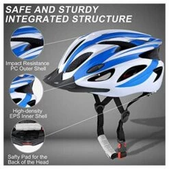 BF Casque De Vélo Adulte Léger - Casque De Vélo Pour Homme Et Femme Avec Coussinets Et Visière Casque VTT Adulte Confortable Homologué CE Pour Jeunes Vététistes Bleu Et Blanc Taille Unique -Protection auditive et tête Soldes 2022 65274128 3