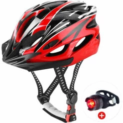 MAGICFOX Casque De Vélo Adulte Léger Réglable 57-62CM, Casque VTT Pour Hommes Femmes Avec Visière, Feux Arrière, 18 évents