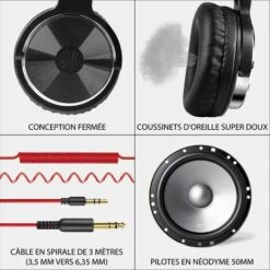 FVO Casque Audio Studio Professionnel, Casque Filaire, Casque De Monitoring, Son Parfait Pour Synthétiseur PC TV Tablette Smartphone (Rouge) -Protection auditive et tête Soldes 2022 66023993 3