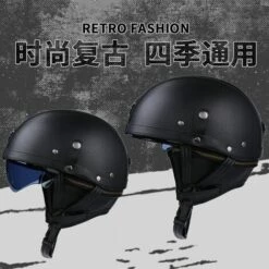 FUIENKO Casque De Moto En Cuir Vintage, Demi-casque De Moto Rétro Ouvert Au Visage, Chopper Biker Pilot DOT Taille M-XL,B4,M -Protection auditive et tête Soldes 2022 66414315 3