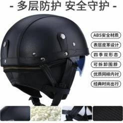 FUIENKO Casque De Moto En Cuir Vintage, Demi-casque De Moto Rétro Ouvert Au Visage, Chopper Biker Pilot DOT Taille M-XL,B4,M -Protection auditive et tête Soldes 2022 66414315 5