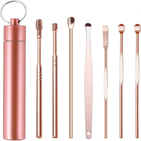 WAHAISON 7 Pcs Cure Oreille, Nettoyage Oreille En Acier INOX Set Nettoyant Oreille Réutilisable Avec Tube De Rangement Cérumen Curette Pour Cire D'oreille Remover Enfants Adultes ( Or Rose) 3 WAHAISON 7 Pcs Cure Oreille, Nettoyage Oreille En Acier INOX Set Nettoyant Oreille Réutilisable Avec Tube De Rangement Cérumen Curette Pour Cire D'oreille Remover Enfants Adultes ( Or Rose)