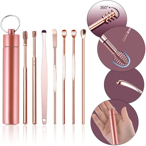 WAHAISON 7 Pcs Cure Oreille, Nettoyage Oreille En Acier INOX Set Nettoyant Oreille Réutilisable Avec Tube De Rangement Cérumen Curette Pour Cire D'oreille Remover Enfants Adultes ( Or Rose) 6 WAHAISON 7 Pcs Cure Oreille, Nettoyage Oreille En Acier INOX Set Nettoyant Oreille Réutilisable Avec Tube De Rangement Cérumen Curette Pour Cire D'oreille Remover Enfants Adultes ( Or Rose) – Image 4