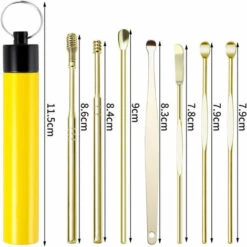 WAHAISON 7 Pcs Cure Oreille, Nettoyage Oreille En Acier INOX Set Nettoyant Oreille Réutilisable Avec Tube De Rangement Cérumen Curette Pour Cire D'oreille Remover Enfants Adultes (Jaune) -Protection auditive et tête Soldes 2022 66977672 3