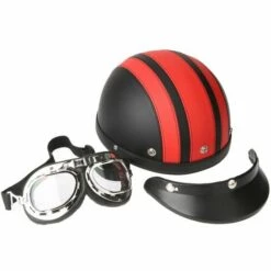 LIFCAUSAL Casque Moto Scooter Demi-visage En Cuir Avec Visière Lunettes UV Style Rétro Vintage 54-60cm -Protection auditive et tête Soldes 2022 67359587 3