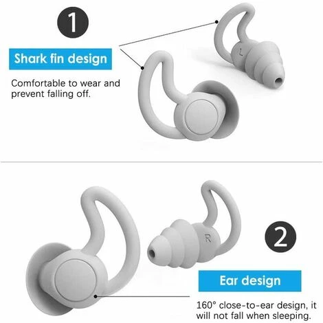 ECHOO 2 Pièces Bouchons D'Oreille Ultra Confortables Antibruit Pour Sommeil Bouchons D'Oreille De Réduction De Bruit En Silicone Pour Sommeil Ronflement Course Tir Voyages Concerts (Gris) 4 ECHOO 2 Pièces Bouchons D'Oreille Ultra Confortables Antibruit Pour Sommeil Bouchons D'Oreille De Réduction De Bruit En Silicone Pour Sommeil Ronflement Course Tir Voyages Concerts (Gris) – Image 2